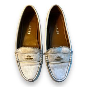 Coach Women's Odette Ivory White Leather Loafers Slip-On Driving Flats, Size 5